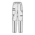 Bondage pants technical fashion illustration with low waist, rise, pockets, belt loops, full lengths Flat bottom apparel