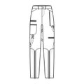 Bondage pants technical fashion illustration with low waist, rise, pockets, belt loops, full lengths Flat bottom apparel