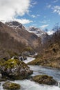 Bondhusdalen Valley near the village of Sunndal, the Bondhuselva River in the background of the mountains Royalty Free Stock Photo