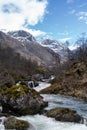 Bondhusdalen Valley near the village of Sunndal, the Bondhuselva River in the background of the mountains, Norway Royalty Free Stock Photo