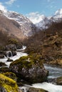 Bondhusdalen Valley near the village of Sunndal, the Bondhuselva River in the background of the mountains, Norway Royalty Free Stock Photo