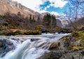 Bondhusdalen Valley near the village of Sunndal, the Bondhuselva River in the background of the mountains, Norway Royalty Free Stock Photo