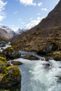 Bondhusdalen Valley near the village of Sunndal, the Bondhuselva River in the background of the mountains, Norway Royalty Free Stock Photo