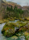 Bondhusdalen Valley near the village of Sunndal, the Bondhuselva River in the background of the mountains Royalty Free Stock Photo