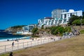 BONDI BEACH, AUSTRALIA - AUGUST 18, 2018: Tourists and locals along the sea promenade on a beautiful sunny day Royalty Free Stock Photo