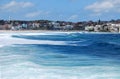 Bondi Beach coastline in Sydney. View from the boat