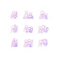 Bonding activity gradient linear vector icons set