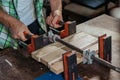 Bonding wood in the workshop. The use of glue for different types of wood. Making worktops for the kitchen. Work as a