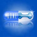 Bone in capsule Vitamin, calcium blue. Medical concepts and Healthy supplements. Royalty Free Stock Photo