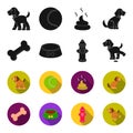 A bone, a fire hydrant, a bowl of food, a dog.Dog set collection icons in black,flet style vector symbol stock