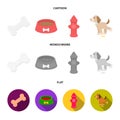 A bone, a fire hydrant, a bowl of food, a dog.Dog set collection icons in cartoon,flat,monochrome style vector