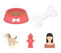 A bone, a fire hydrant, a bowl of food, a dog.Dog set collection icons in cartoon style vector symbol stock