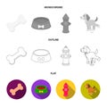 A bone, a fire hydrant, a bowl of food, a dog.Dog set collection icons in flat,outline,monochrome style vector