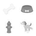 A bone, a fire hydrant, a bowl of food, a dog.Dog set collection icons in monochrome style vector symbol stock