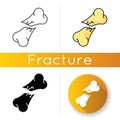 Bone fracture icon. Oblique displaced fracture. Accident. Hurt body part. Trauma treatment. Healthcare. Medical