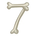 Bone number 7, vector digit seven. Cartoon isoled number on white background