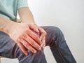 Bone pain or knees around the knee, male injured knee Royalty Free Stock Photo