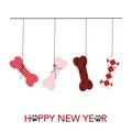 Bone with plaid pattern. Happy new year Merry Christmas design greeting card for pet lover