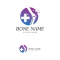 Bone Plus logo. Healthy bone Icon. Knee bones and joints care protection logo template. Medical flat logo design. Vector of human