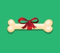 Bone with red ribbon for dog pets reward present gift symbol with green background in flat illustration vector Royalty Free Stock Photo