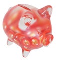 Bone ShibaSwap (BONE) Clear Glass piggy bank with decreasing piles of crypto coins.