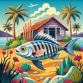 Bonefish fish pleasant goes house vector Royalty Free Stock Photo