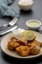 Fish fry snack with sauce and snack Royalty Free Stock Photo