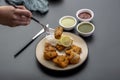 Fish fry snack with sauce and snack Royalty Free Stock Photo