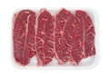 Boneless top blade steak on tray Royalty Free Stock Photo