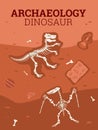 Bones, dinosaur skeletons, ancient objects, treasures in flat cartoon style