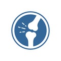 Bones and joints icon. Symbol of knee or elbow with pain sound lines.