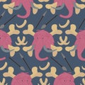 Bones and pink mammoth in a seamless pattern design