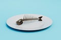 only the bones remained of the fish. fish skeleton on a white plate. 3d render Royalty Free Stock Photo