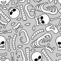 Bones seamless pattern. Skeleton background. Skull ornament. Ana Royalty Free Stock Photo