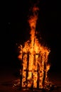 Bonfire with burning boards, large, at night in the dark. For Lag Omer Royalty Free Stock Photo