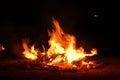 Bonfire with burning boards, large, at night in the dark. For Lag Omer Royalty Free Stock Photo