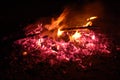 Bonfire with burning boards, large, at night in the dark. For Lag Omer Royalty Free Stock Photo
