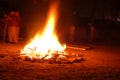 Bonfire with burning boards, large, at night in the dark. For Lag Omer Royalty Free Stock Photo