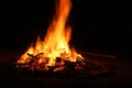 Bonfire with burning boards, large, at night in the dark. For Lag Omer Royalty Free Stock Photo