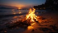 Bonfire burning, nature inferno, glowing sunset, tranquil summer night generated by AI Royalty Free Stock Photo