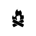 Bonfire, Camp flame, Campfire, Firewood. Flat Vector Icon illustration. Simple black symbol on white background. Bonfire, Camp