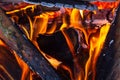 Bonfire, campfire background. Clouse up burning flame Royalty Free Stock Photo