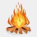Bonfire - camping, burning woodpile, campfire or fireplace. Vector Royalty Free Stock Photo