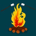 Bonfire - camping, burning woodpile, campfire or fireplace. Vector