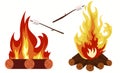 Bonfire - camping, burning woodpile, campfire or fireplace. Vector