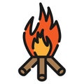 Bonfire camping icon, vector