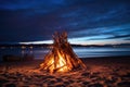 a bonfire in clean sandy beach under starry sky Royalty Free Stock Photo