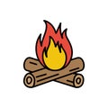 Bonfire color line icon. Campfire icon. Burning fire isolated on white background.