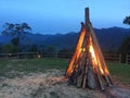 Bonfire starting up at dusk