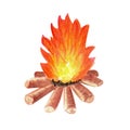 Bonfire with fire as a symbol of warm, tourism, camping, friendship, bonfire, with wooden sticks